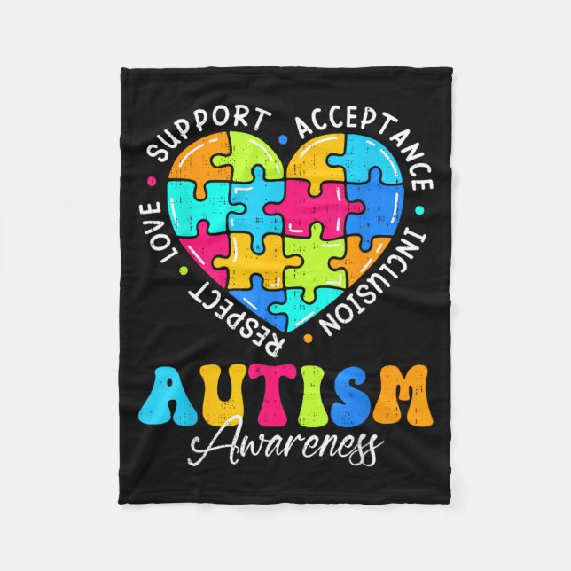 Respect Love Support Inclusion Autism Awareness Fleece Blanket (Front)