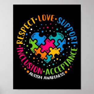 Respect Love Support Inclusion Heart Puzzle Autism Poster