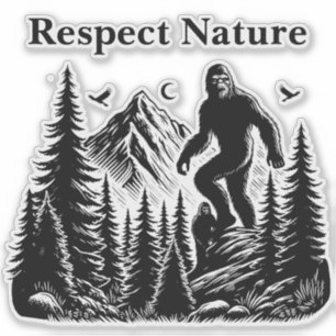 Respect Nature Yeti Bigfoot Ink Art Sticker