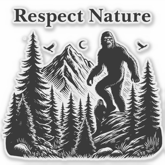 Respect Nature Yeti Bigfoot Ink Art  Sticker (Front)