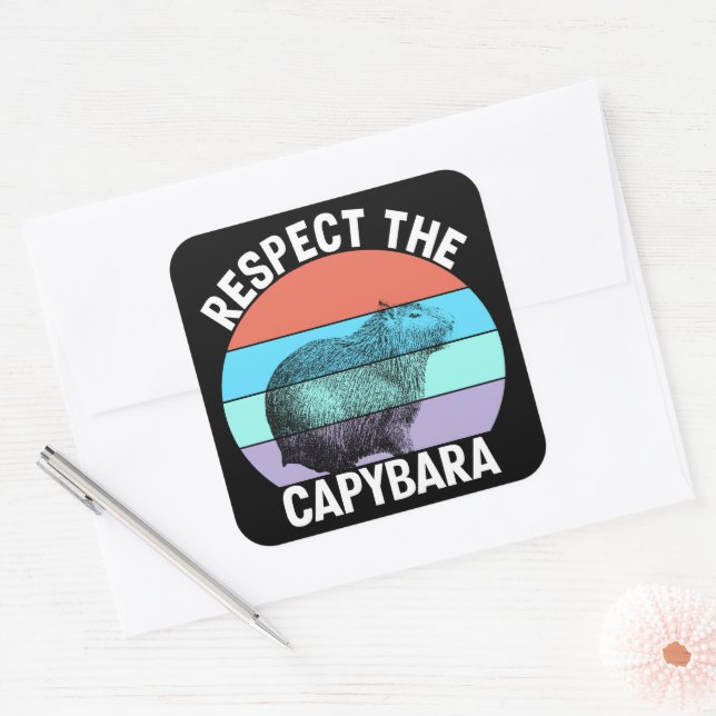 Respect The Capybara Funny Capybara Lover T-Shirt Square Sticker (Envelope)