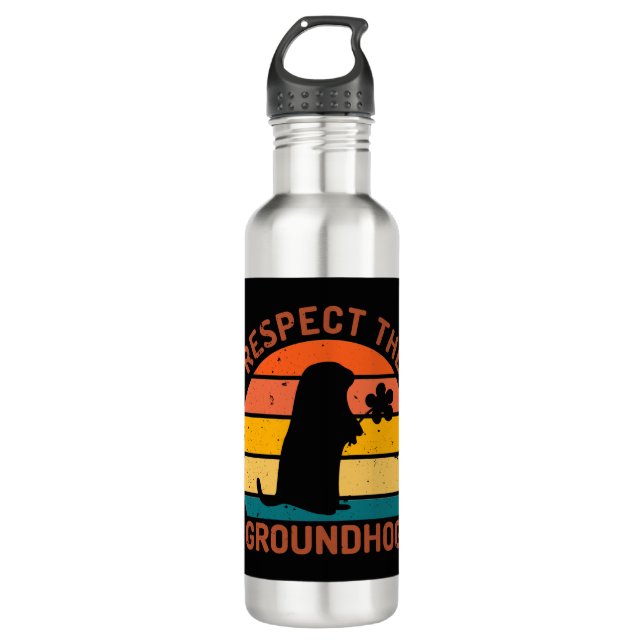 Respect The Groundhog Stainless Steel Water Bottle (Front)