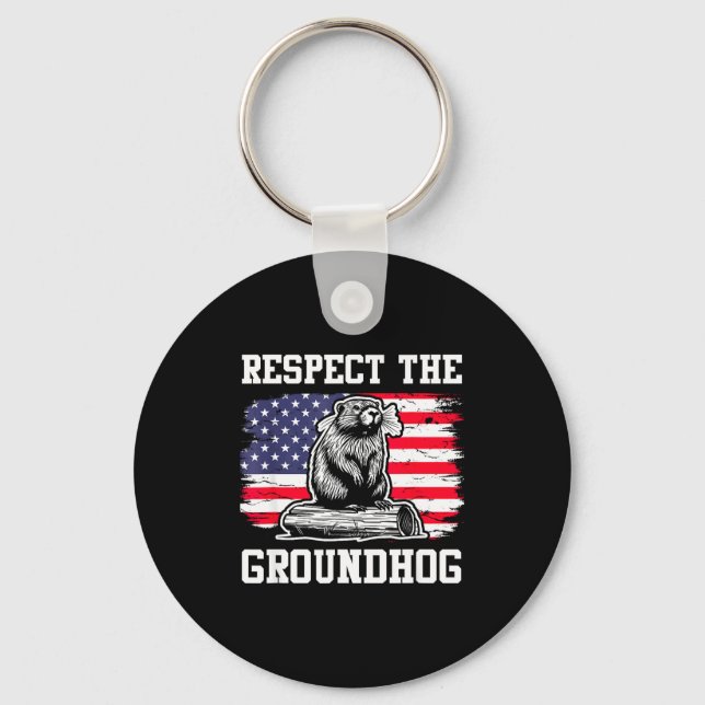 Respect The Groundhog Usa American Flag Groundhog  Keychain (Front)