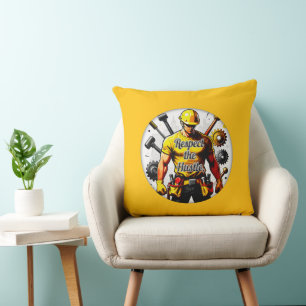 Respect the Hustle Construction Worker Design – La Throw Pillow