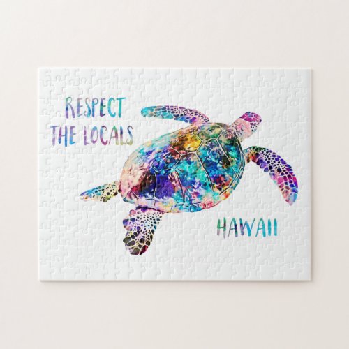 Respect the Locals Sea Turtle Tie Dye Beach Quote Jigsaw Puzzle