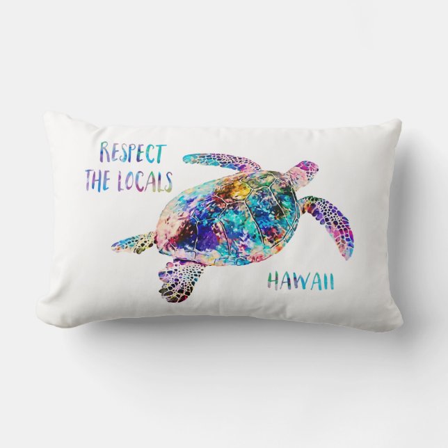 Respect the Locals Sea Turtle Tie Dye Beach Quote Lumbar Pillow (Front)