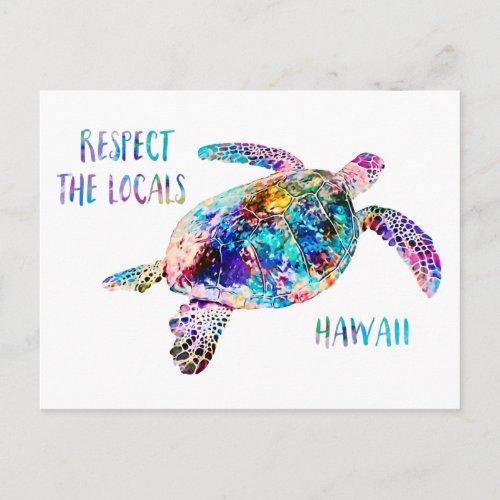 Respect the Locals Sea Turtle Tie Dye Beach Quote Postcard
