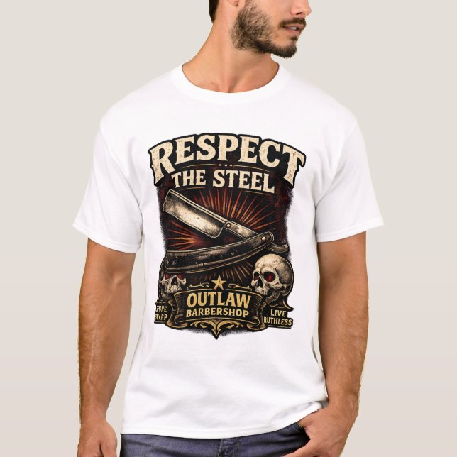 Respect the Steel – Straight Razor Design T-Shirt (Front)