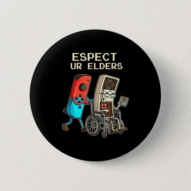 Respect Ur Elders Retro Gaming Controller Funny  Button (Front)