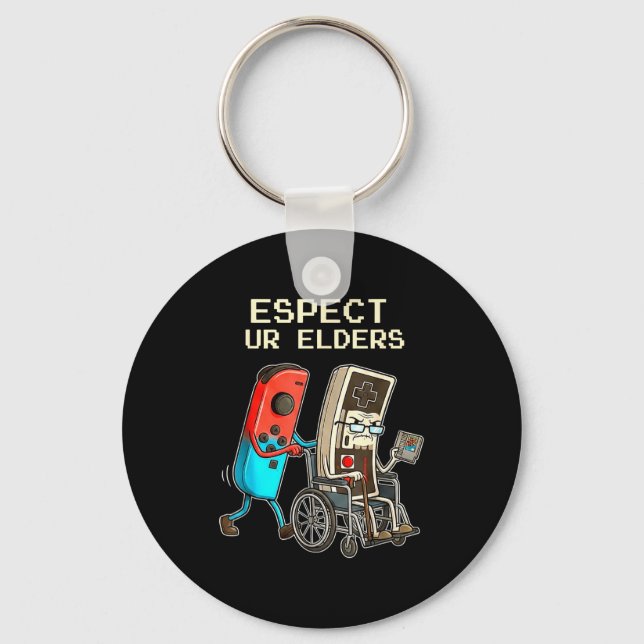 Respect Ur Elders Retro Gaming Controller Funny  Keychain (Front)