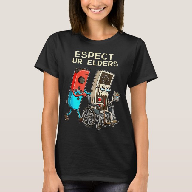 Respect Ur Elders Retro Gaming Controller Funny  T-Shirt (Front)