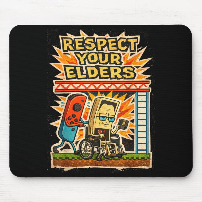 Respect Your Elders Funny Gamer Controller 80s Ret Mouse Pad (Front)