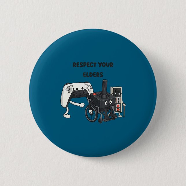 Respect Your Elders Funny Gaming 80s Style Old New Button (Front)
