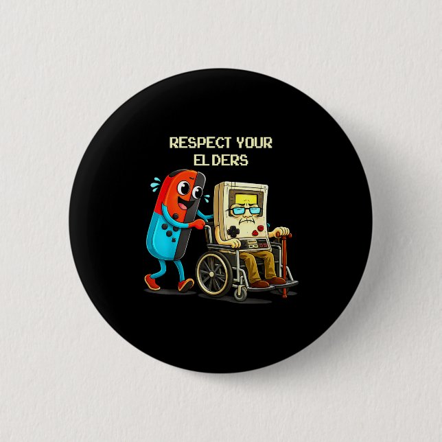 Respect Your Elders Funny Retro Gaming  Button (Front)