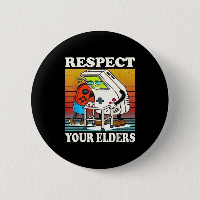 Respect Your Elders Gaming Control 80s Retro Funny Button (Front)