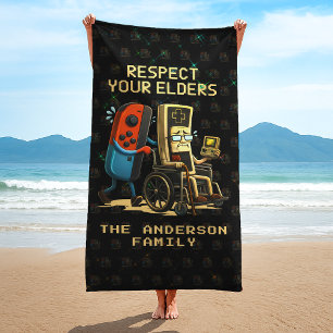 Respect Your Elders Gaming Control Retro Funny Beach Towel