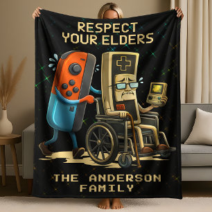 Respect Your Elders Gaming Control Retro Funny Fleece Blanket