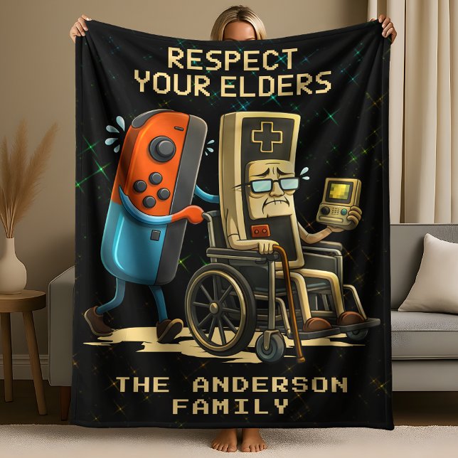 Respect Your Elders Gaming Control Retro Funny Fleece Blanket (Creator Uploaded)