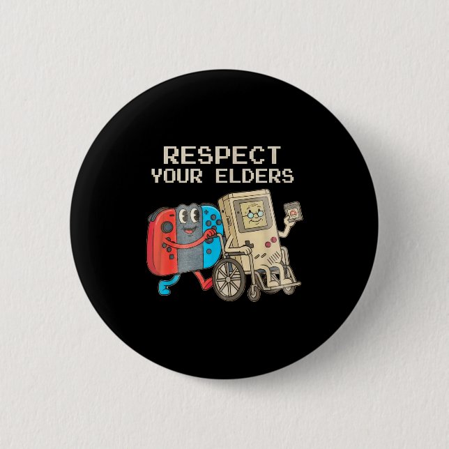 Respect Your Elders Gaming Control Retro Funny Gam Button (Front)