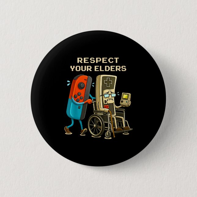 Respect Your Elders Gaming Control Retro Funny Gam Button (Front)