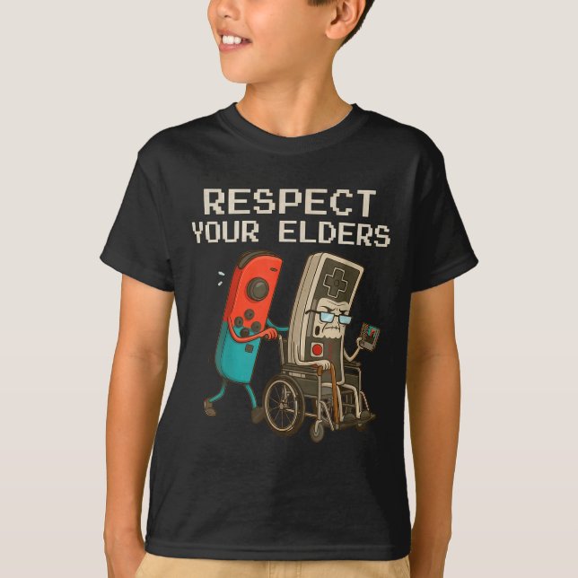 Respect Your Elders Gaming Control Retro Funny Gam T-Shirt (Front)