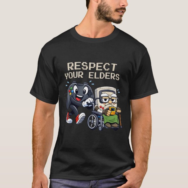 Respect Your Elders Gaming Control Retro Funny Gam T-Shirt (Front)