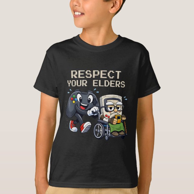 Respect Your Elders Gaming Control Retro Funny Gam T-Shirt (Front)