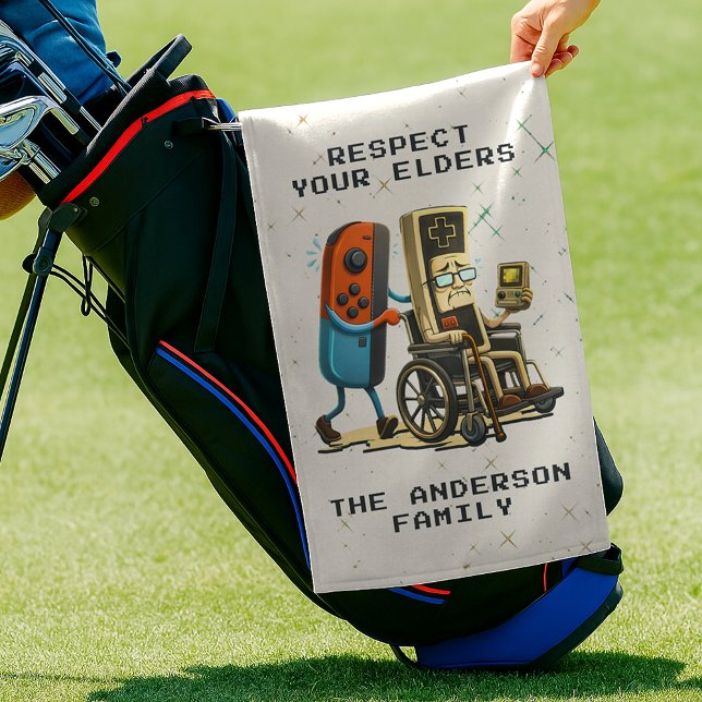Respect Your Elders Gaming Control Retro Funny Golf Towel (Creator Uploaded)