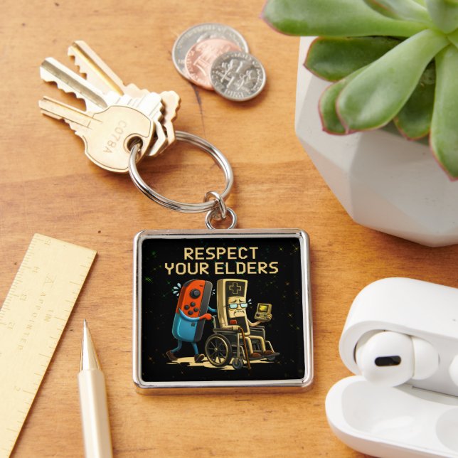 Respect Your Elders Gaming Control Retro Funny Keychain (Desk)