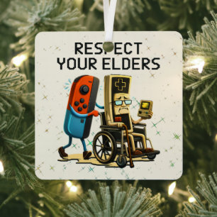 Respect Your Elders Gaming Control Retro Funny Metal Ornament