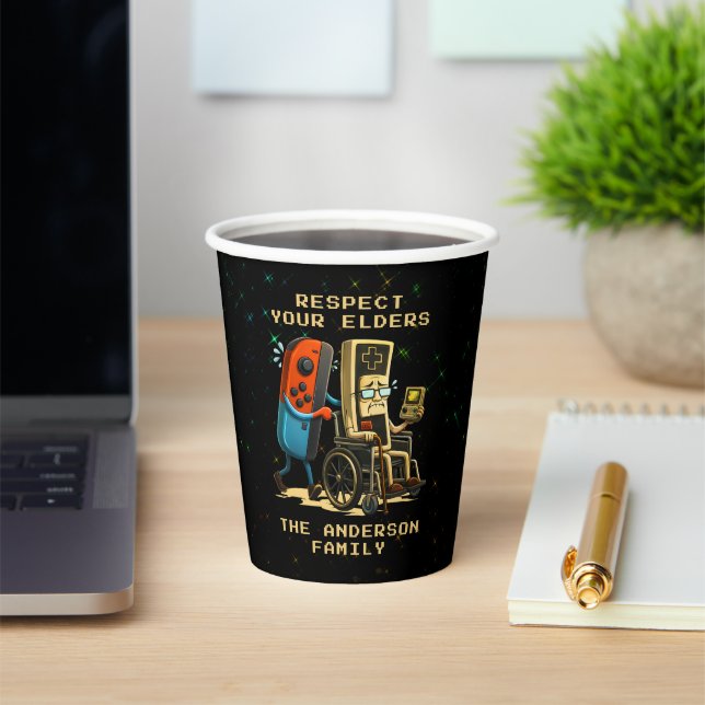 Respect Your Elders Gaming Control Retro Funny Paper Cups (Insitu)