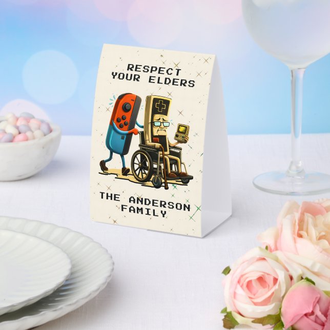 Respect Your Elders Gaming Control Retro Funny Paper Table Tent (Insitu(Wedding))