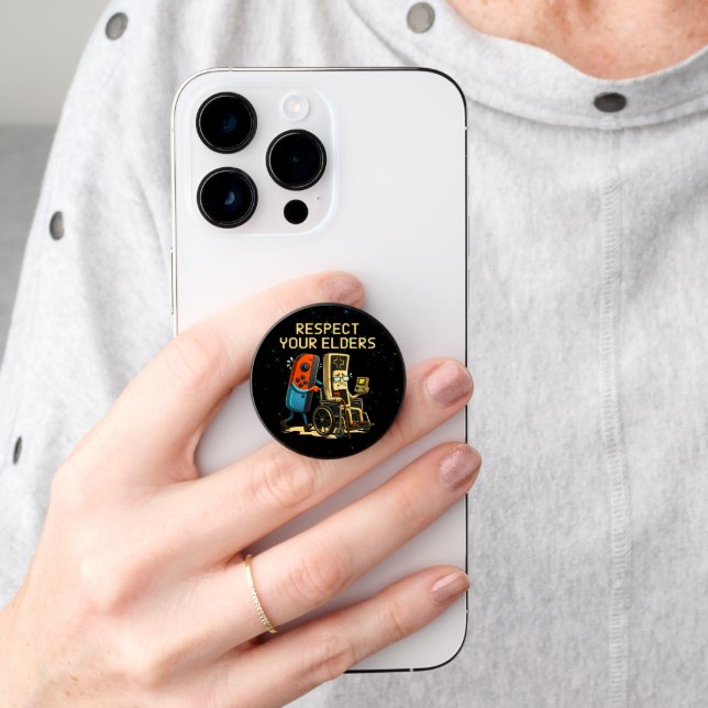 Respect Your Elders Gaming Control Retro Funny PopSocket (Hand)