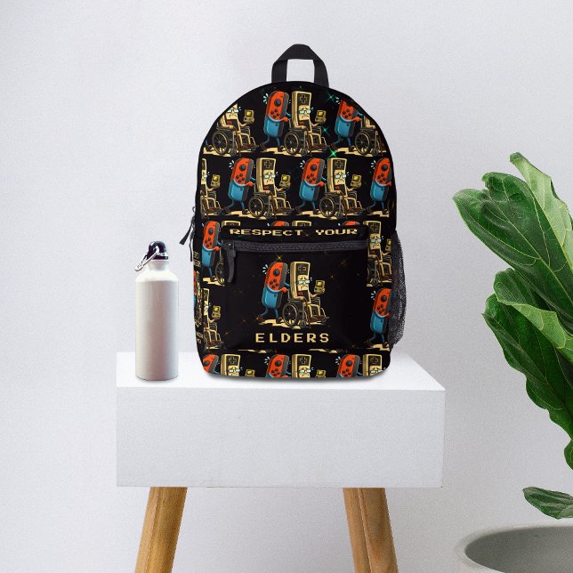 Respect Your Elders Gaming Control Retro Funny Printed Backpack (Creator Uploaded)
