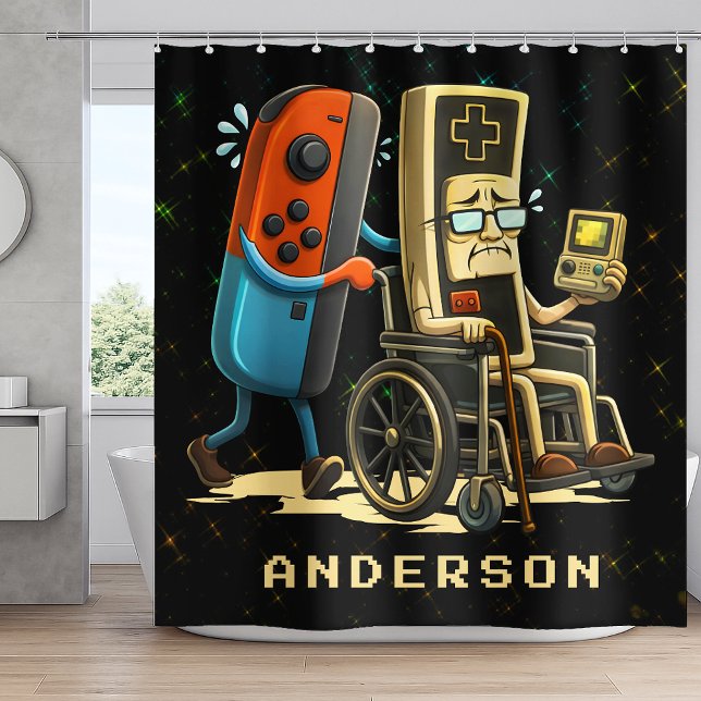 Respect Your Elders Gaming Control Retro Funny Shower Curtain (Creator Uploaded)
