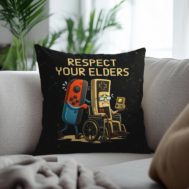 Respect Your Elders Gaming Control Retro Funny Throw Pillow (Creator Uploaded)