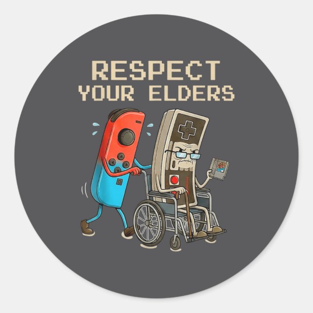Respect Your Elders Retro Gaming Controller Funny  Classic Round Sticker (Front)