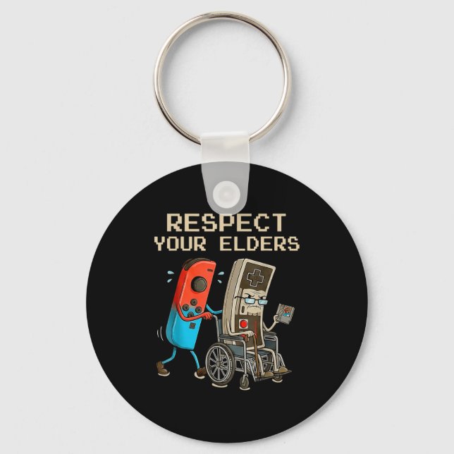 Respect Your Elders Retro Gaming Controller Funny  Keychain (Front)