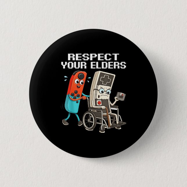 Respect Your Elders Retro Gaming Funny Controller  Button (Front)