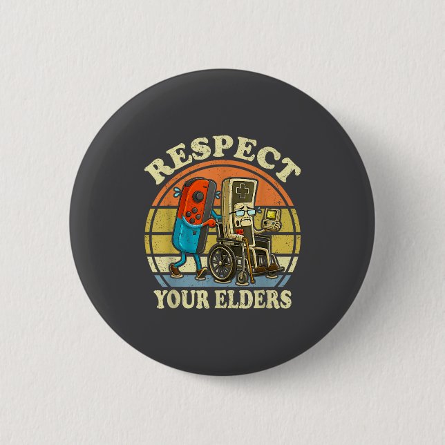 Respect Your Elders Retro Gaming Funny Controller  Button (Front)