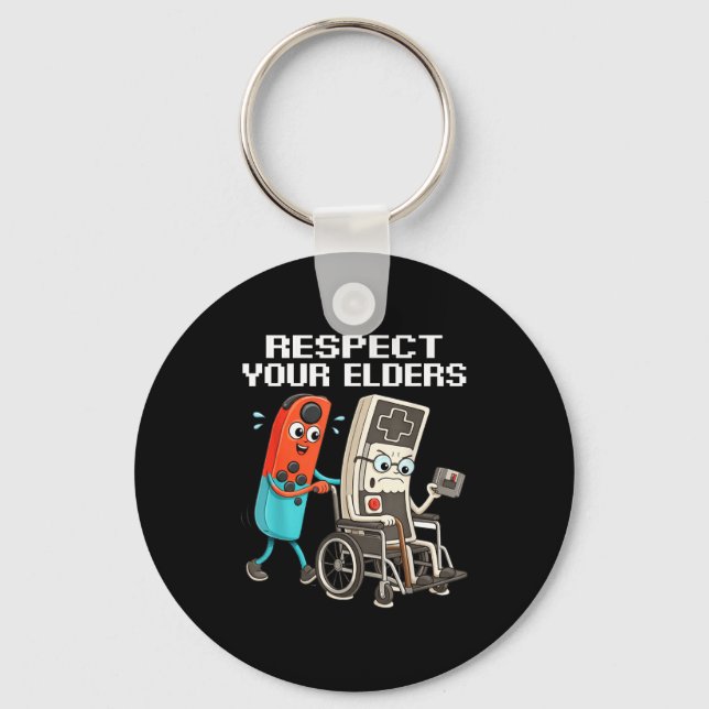 Respect Your Elders Retro Gaming Funny Controller  Keychain (Front)