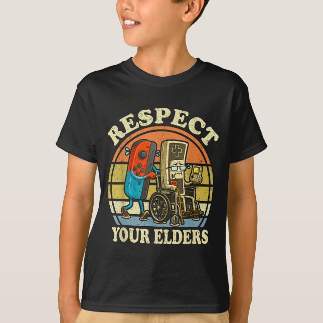Respect Your Elders Retro Gaming Funny Controller  T-Shirt (Front)