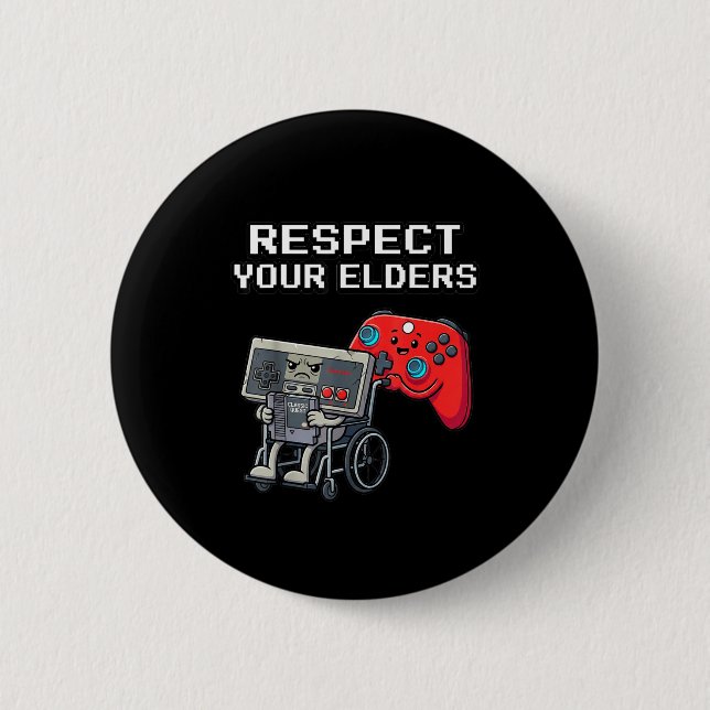 Respect Your Elders Retro Gaming Funny Gamer Contr Button (Front)