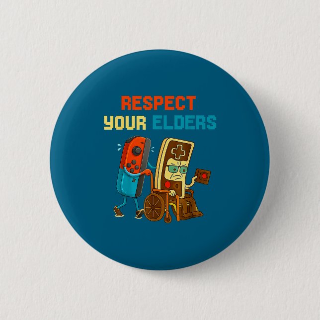 Respect Your Elders Retro Gaming Funny Gamer Contr Button (Front)