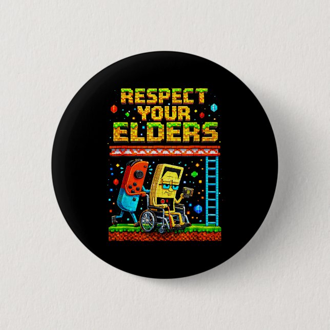 Respect Your Elders Retro Gaming Funny Gamer Contr Button (Front)