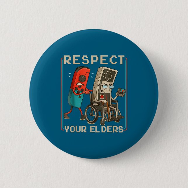Respect Your Elders Retro Gaming Funny Gamer Contr Button (Front)