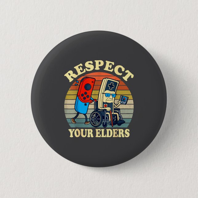 Respect Your Elders Retro Gaming Funny Gamer Contr Button (Front)