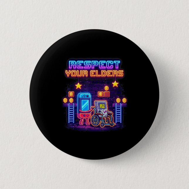 Respect Your Elders Retro Gaming Funny Gamer Contr Button (Front)