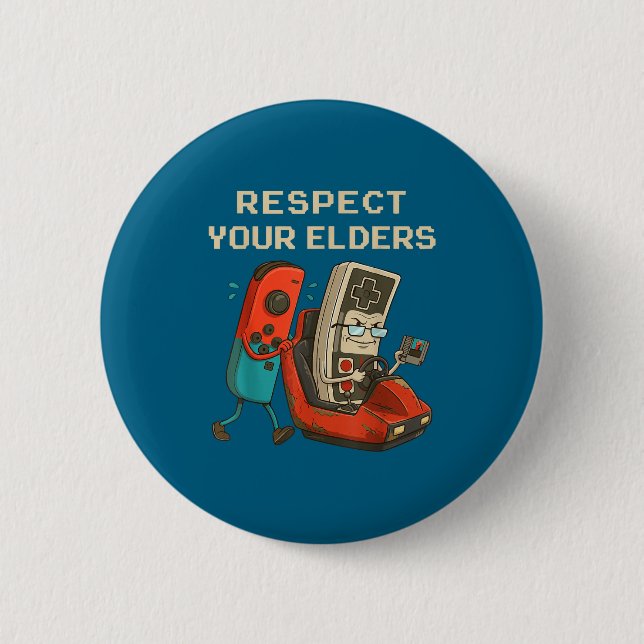 Respect Your Elders Retro Gaming Funny Gamer Contr Button (Front)