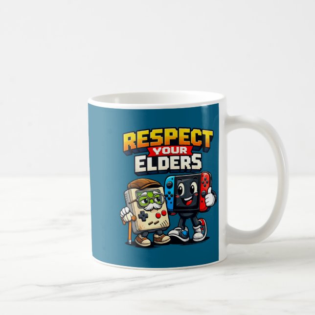 Respect Your Elders Retro Gaming Funny Gamer Contr Coffee Mug (Right)